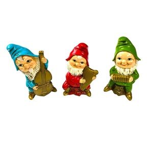 Vtg 1950s Japan Blue Red Green Gnomes Music Band Figurines Hand-Painted Kitsch